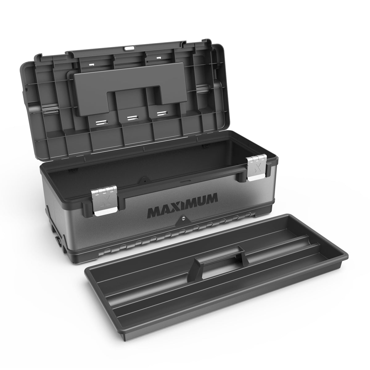 Heavy-Duty Metal & Plastic Tool Box with Removable Tray, 23-in