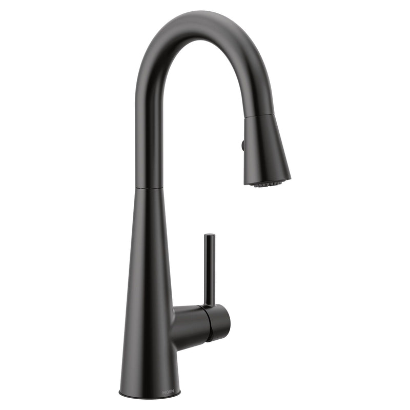 Sleek Single Handle High Arc Pull Down Kitchen Faucet, Matte Black H1828
