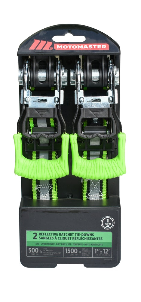 1,500-lb Reflective Ratchet Tie-Down Strap with Padded D-Handle, 1-in x 12-ft, 2-pk I5851