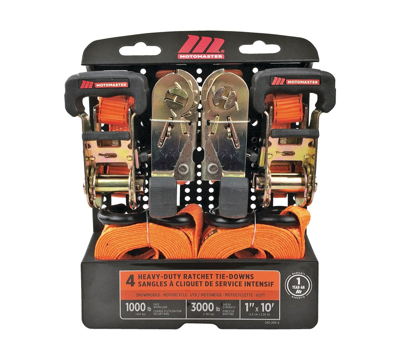 3,000-lb Ratchet Tie Down Straps, with Power Grip Padded Handles, 1-in x 10-ft, 4-pk Q3040