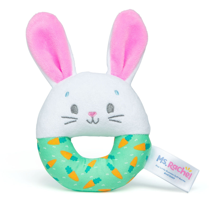 Hop Little Bunnies Soft Rattle Toy, Baby Teething Toys with Plush Bunny Cover, Toddler Toys N7179