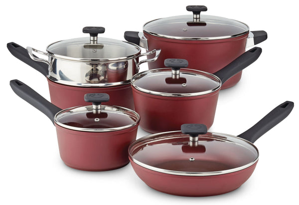 Classic Cookware Set, Non-Stick, Maroon, 11-pc Y5021