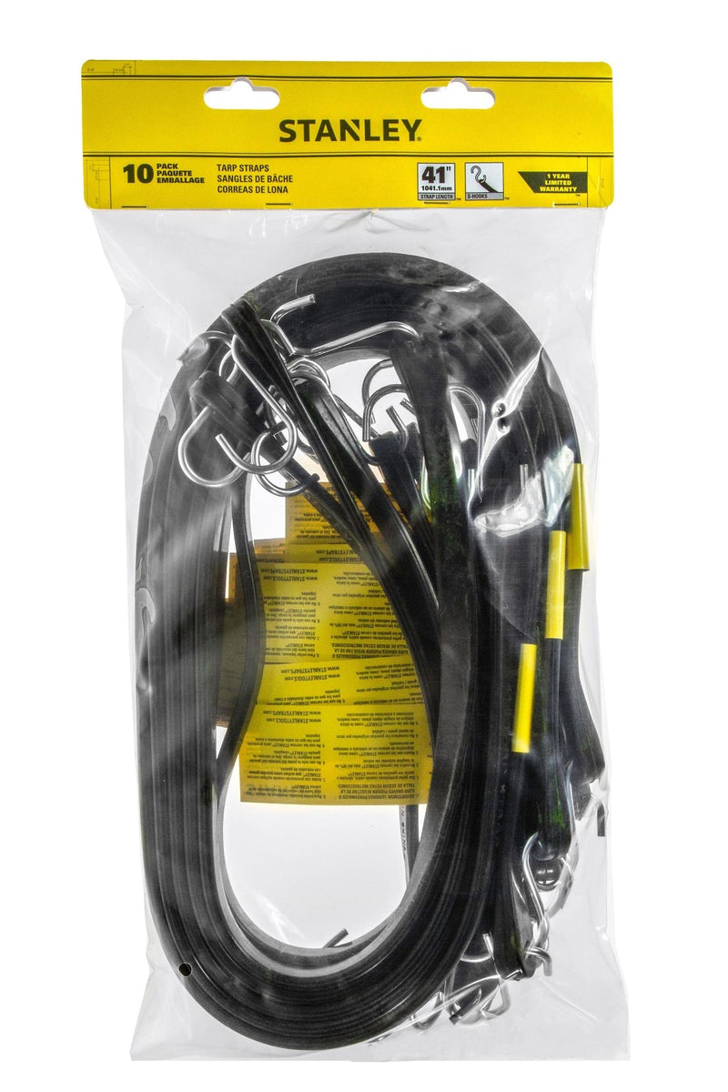Tarp Straps, All-Weather Rubber Bungee Cords with S-Hooks, 41-in, 10-pk R8724