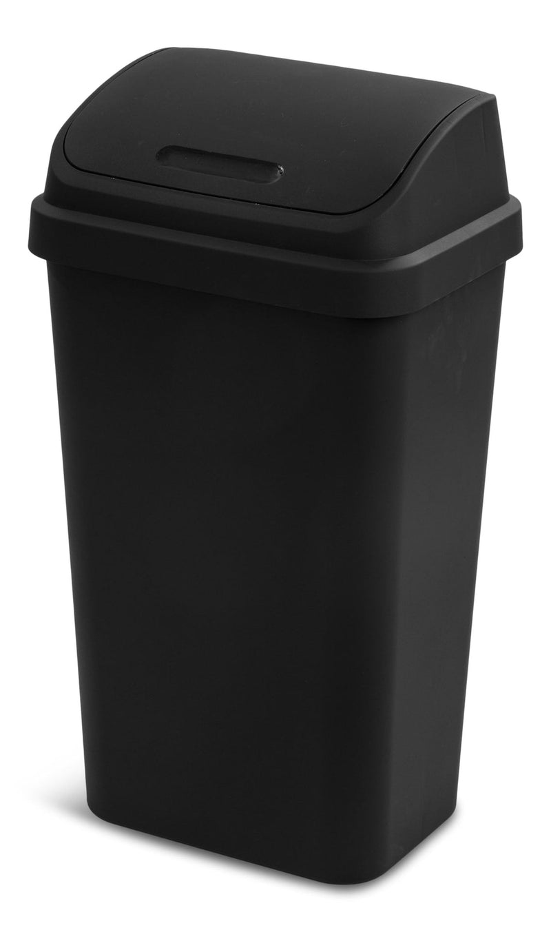 Plastic Rectangular Swing Lid Garbage Can, Black, 49-L A612