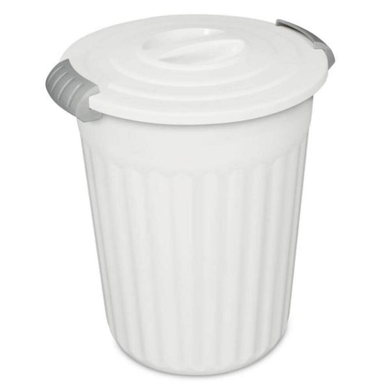 Plastic Round Latching Utility Garbage Can, White, 23-L F3610