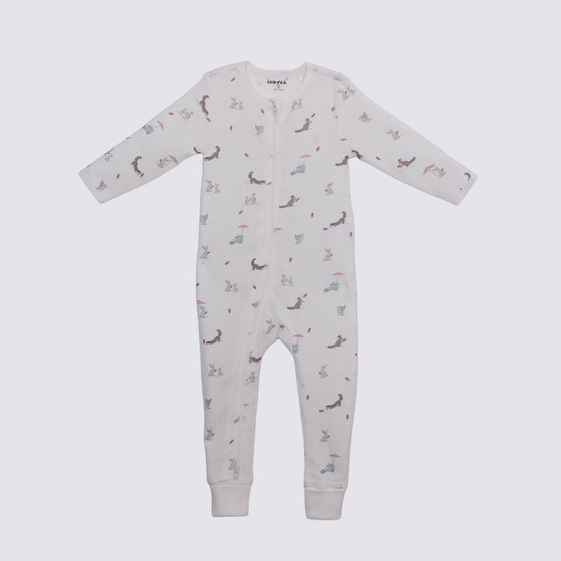 Racoon Print Premium Organic Cotton Play and Grow Rib Foot Zippy, Various Sizes T428