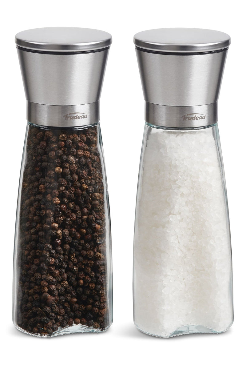 Stainless Steel/Glass Salt & Pepper Grinder Mill Set, Pre-Filled, 8-in, 2-pc G1405
