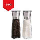 Stainless Steel/Glass Salt & Pepper Grinder Mill Set, Pre-Filled, 8-in, 2-pc