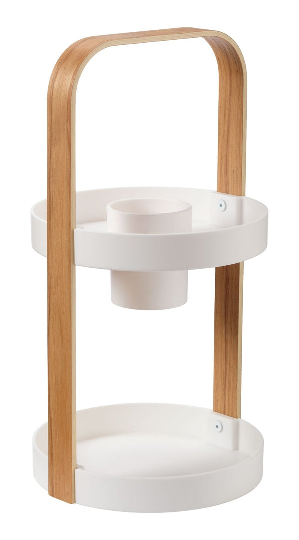 Bella 2-Tier Cosmetic Bathroom Vanity Organizer with Removable Cup, White/Natural U5959