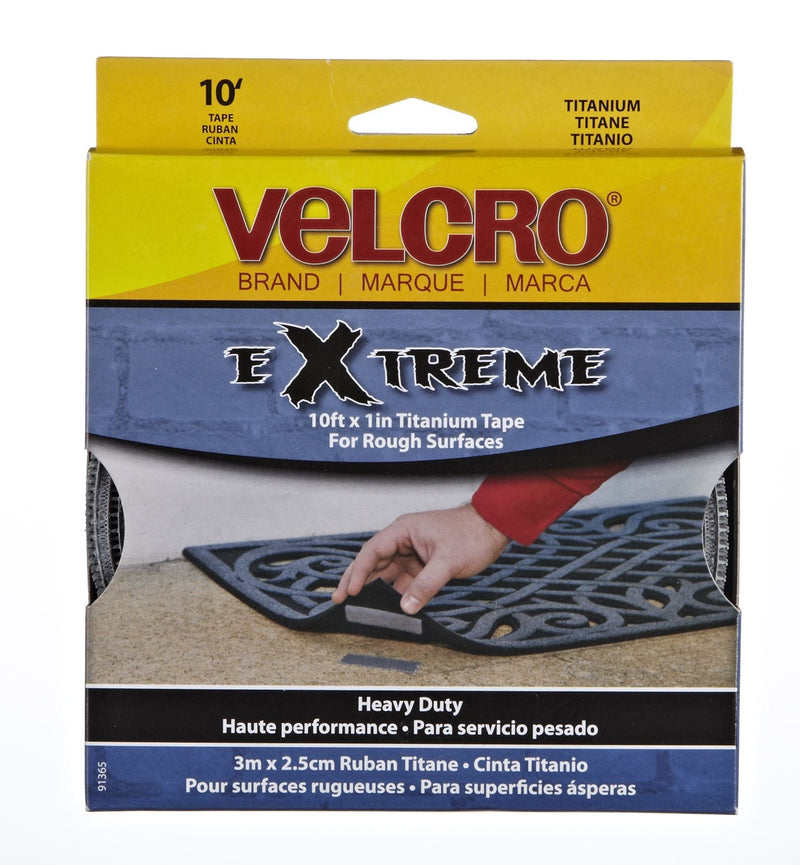 Hook-and-loop Heavy Duty UV-Resistant Extreme Titanium Strip Tape with Permanent Adhesive, 10-ft x 1in, 1-pk O7615