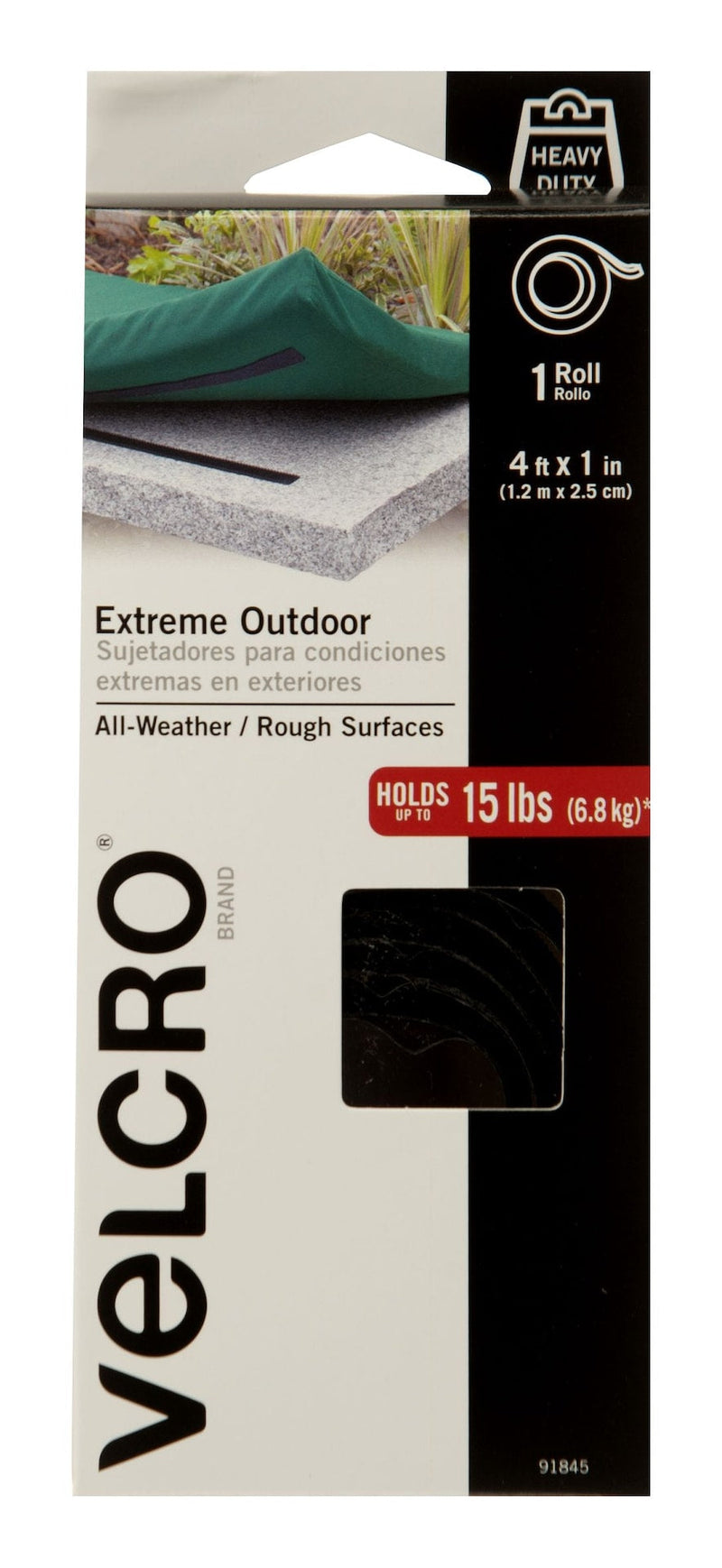 Hook-and-loop Industrial Strength Extreme Heavy Duty Tape, Black, 15-lbs, 4-ft x 1-in, 1-pk L2953