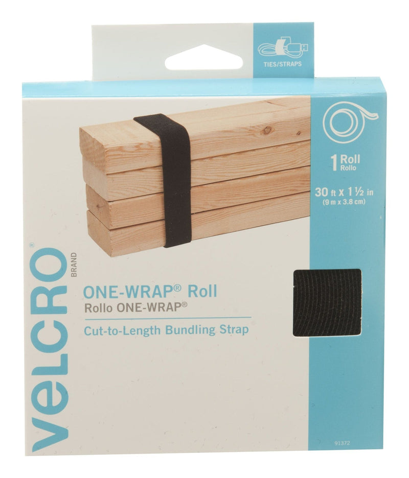 Hook-and-loop ONE-WRAP Adjustable Reusable Hook-and-loop Hook and Loop Strap, Black Roll, 30-ft x 1-1/2-in, 1-pk A3857