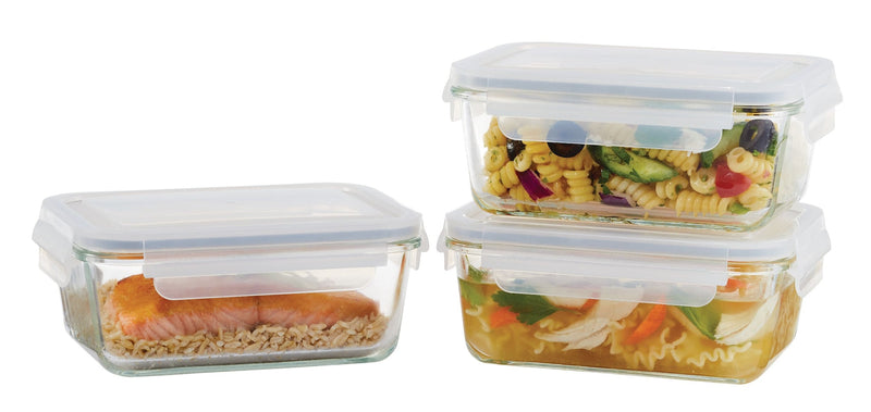 Glass Clip Lid Food Storage Container Set Leakproof, 980-mL, 3 Count D7380