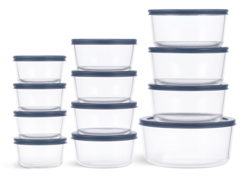Round Glass Food Storage Container Set with Lids, 24-pc J1969