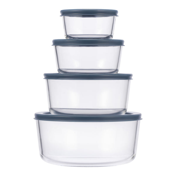 Round Glass Food Storage Container Set with Lids, 8-pc Y9944