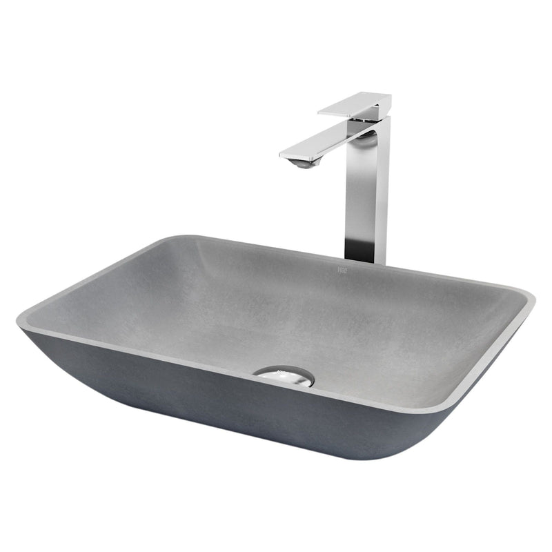 Duomo Gothic Grey Bathroom Sink/Basin Set with Dunn Faucet and Rectangular Vessel J8362