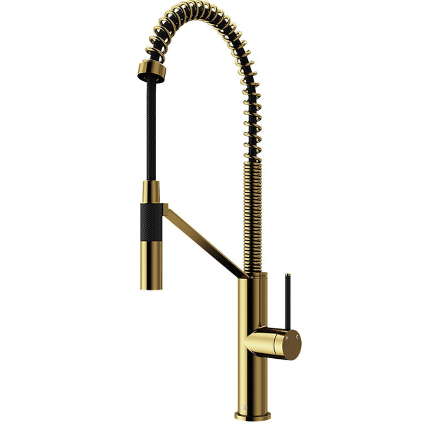 Livingston Single Handle Magnetic Pull Down Sprayer Kitchen Faucet with cFiber, Matte Gold Q9100