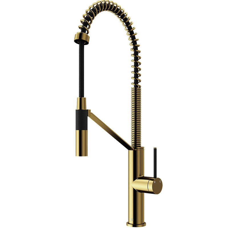 Livingston Single Handle Magnetic Pull Down Sprayer Kitchen Faucet with cFiber, Matte Gold Q9100