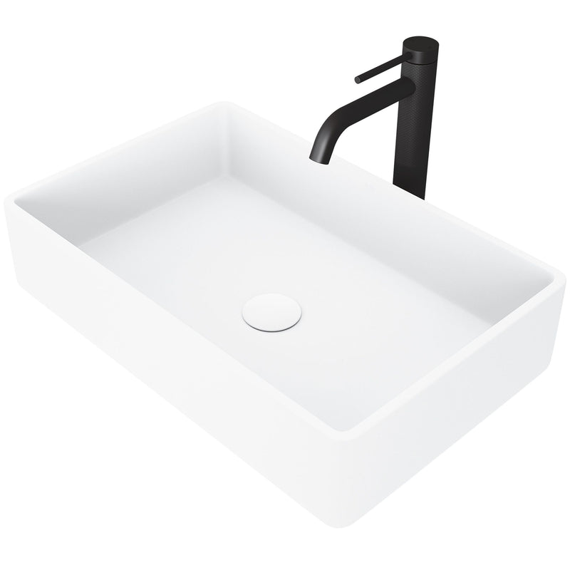 Magnolia White Bathroom Sink/Basin Set with Lexington Faucet and Rectangular Composite Vessel L9437