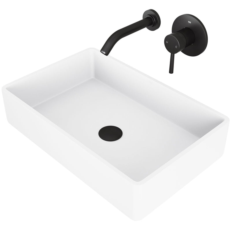 Magnolia White Bathroom Sink/Basin Set with Olus Wall Mount Faucet and Rectangular Composite Vessel F7929