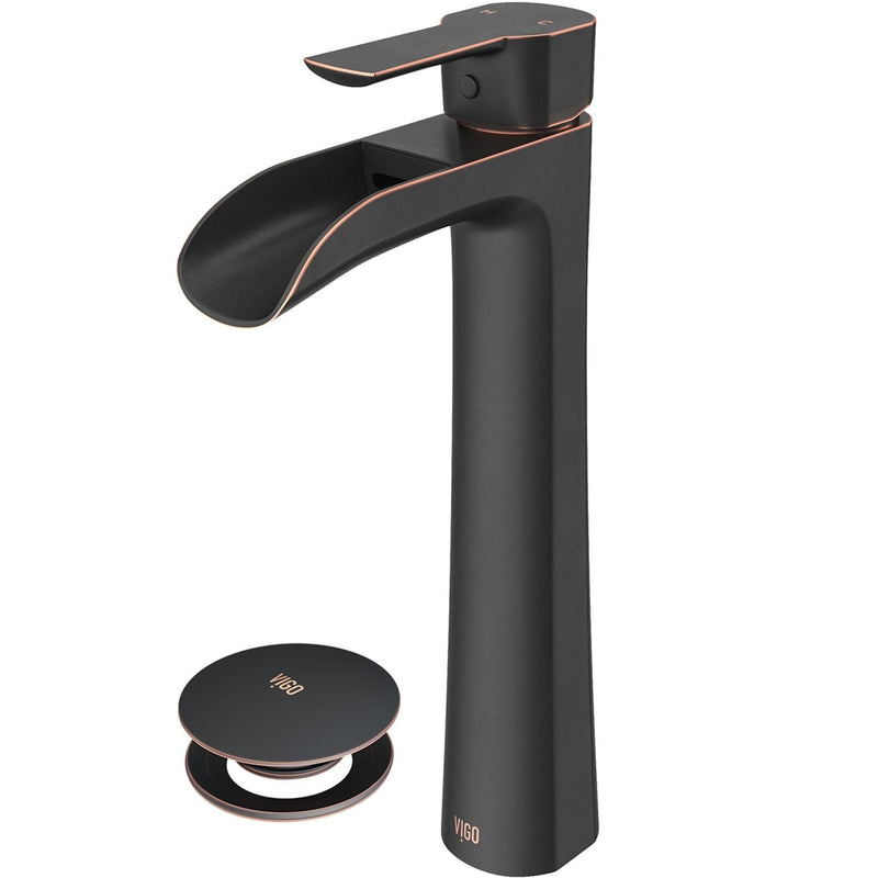 Niko Single Handle Vessel Single Hole Bathroom Sink Faucet with Pop-up Drain, Antique Rubbed Bronze J734