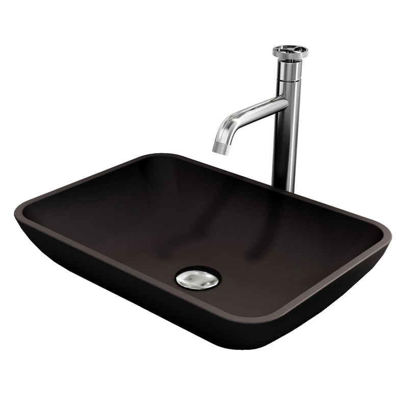 Sottile Matte Black Bathroom Sink/Basin Set with Cass Faucet and Glass Rectangular Vessel M8978
