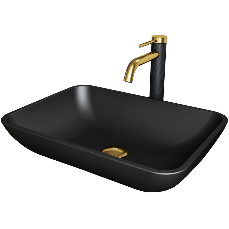 Sottile Matte Black Bathroom Sink/Basin Set with Lexington Faucet and Glass Rectangular Vessel G6408