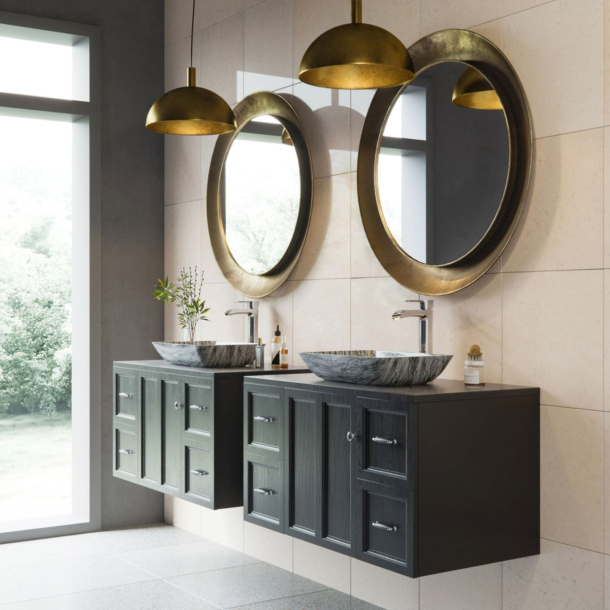 Titanium Glass Slate Grey Bathroom Sink/Basin Set with Niko Faucet and Rectangular Vessel